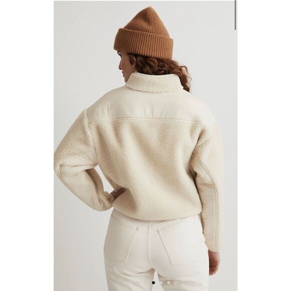 NWT Madewell Faux Shearling Half-Zip Pullover in Ecru size S - Picture 2 of 14